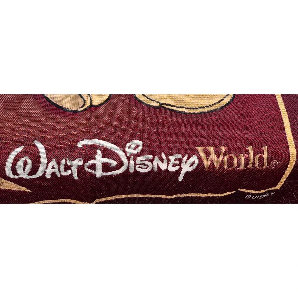 Vintage Disney Mickey Mouse Tapestry Throw Blanket 46x54‎ Burgundy Walt Disney